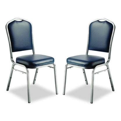 9300 Series Deluxe Upholstered Stack Chair, Vinyl, Supports 500 lb, 19" Seat Ht, Midnight Blue Seat/Back, Silver Base, 2/Pack