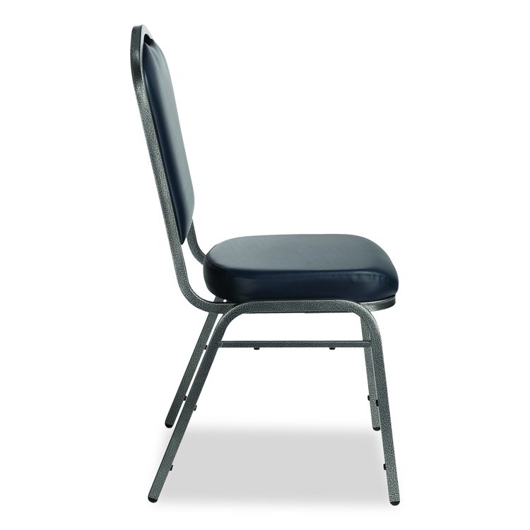 9300 Series Deluxe Upholstered Stack Chair, Vinyl, Supports 500 lb, 19" Seat Ht, Midnight Blue Seat/Back, Silver Base, 2/Pack