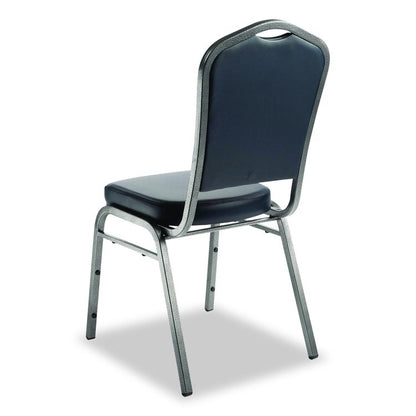 9300 Series Deluxe Upholstered Stack Chair, Vinyl, Supports 500 lb, 19" Seat Ht, Midnight Blue Seat/Back, Silver Base, 2/Pack