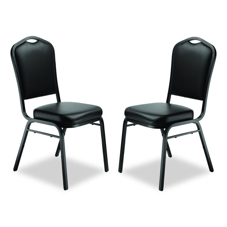 9300 Series Deluxe Upholstered Stack Chair, Vinyl, Supports Up to 500 lb, 19" Seat Height, Black Seat/Back/Base, 2/Pack