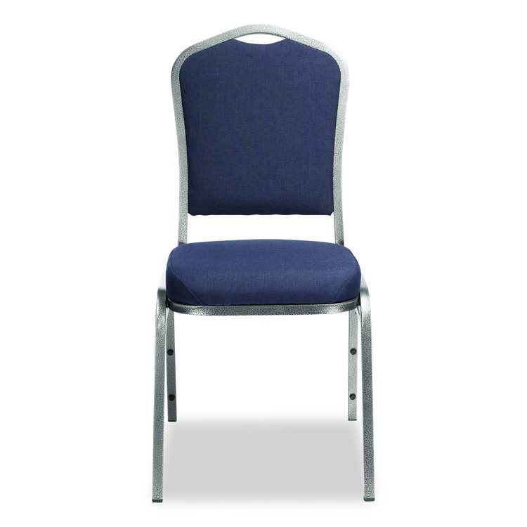 9300 Series Deluxe Upholstered Stack Chair, Fabric, Supports 500 lb, 19" Seat Ht, Midnight Blue Seat/Back, Silver Base, 2/PK