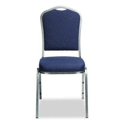 9300 Series Deluxe Upholstered Stack Chair, Fabric, Supports 500 lb, 19" Seat Ht, Midnight Blue Seat/Back, Silver Base, 2/PK