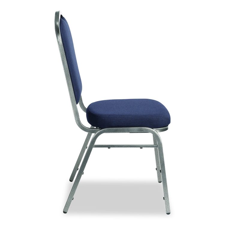 9300 Series Deluxe Upholstered Stack Chair, Fabric, Supports 500 lb, 19" Seat Ht, Midnight Blue Seat/Back, Silver Base, 2/PK