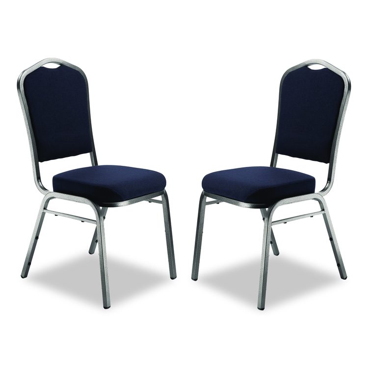 9300 Series Deluxe Upholstered Stack Chair, Fabric, Supports 500 lb, 19" Seat Ht, Midnight Blue Seat/Back, Silver Base, 2/PK