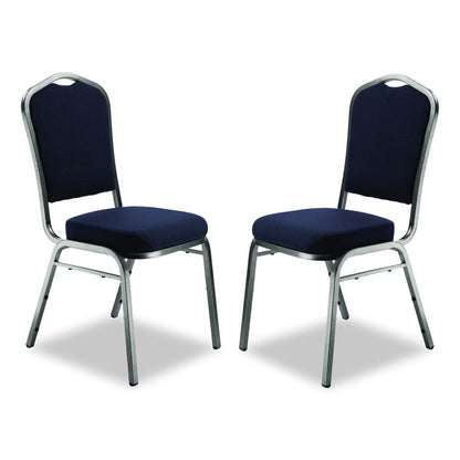 9300 Series Deluxe Upholstered Stack Chair, Fabric, Supports 500 lb, 19" Seat Ht, Midnight Blue Seat/Back, Silver Base, 2/PK