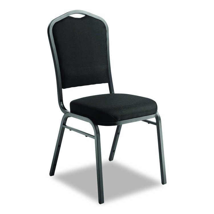 9300 Series Deluxe Upholstered Stack Chair, Fabric, Supports 500 lb, 19" Seat Height, Ebony Black Seat/Back, Black Base, 2/PK