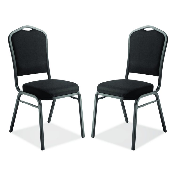 9300 Series Deluxe Upholstered Stack Chair, Fabric, Supports 500 lb, 19" Seat Height, Ebony Black Seat/Back, Black Base, 2/PK