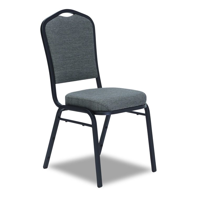 9300 Series Deluxe Upholstered Stack Chair, Fabric, Supports 500 lb,19" Seat Ht, Nat Graystone Seat/Back, Black Base, 2/PK