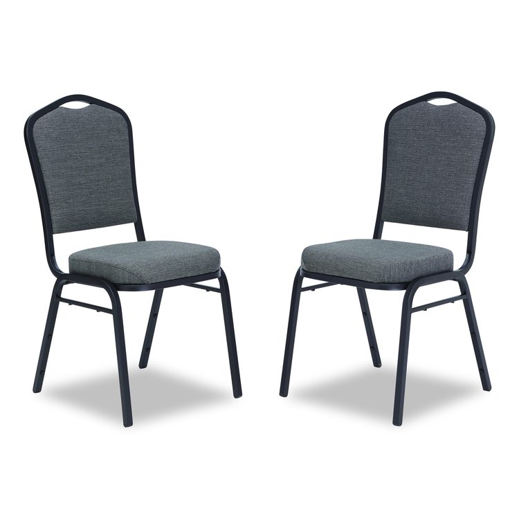9300 Series Deluxe Upholstered Stack Chair, Fabric, Supports 500 lb,19" Seat Ht, Nat Graystone Seat/Back, Black Base, 2/PK