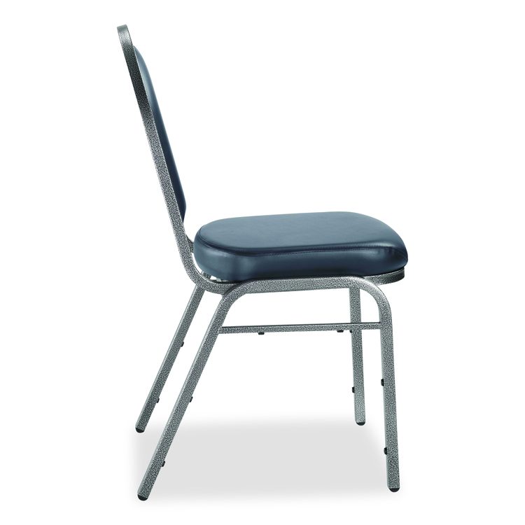 9200 Series Premium Upholstered Stack Chair, Vinyl, Supports 500 lb, 19" Seat Ht, Midnight Blue Seat/Back, Silver Base, 2/PK