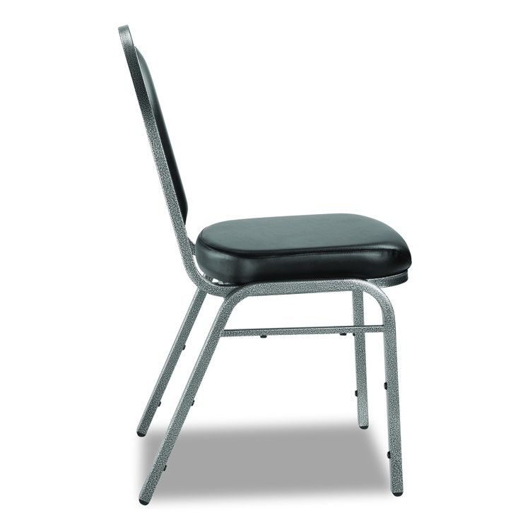 9200 Series Premium Upholstered Stack Chair, Vinyl, Supports Up to 500 lb,19" Seat Height, Black Seat/Back, Silver Base, 2/PK