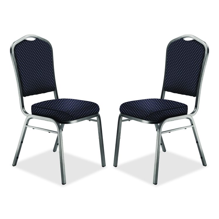 9300 Series Deluxe Upholstered Stack Chair, Fabric, Supports 500 lb, 19" Seat Ht, Diamond Navy Seat/Back, Silver Base, 2/Pack