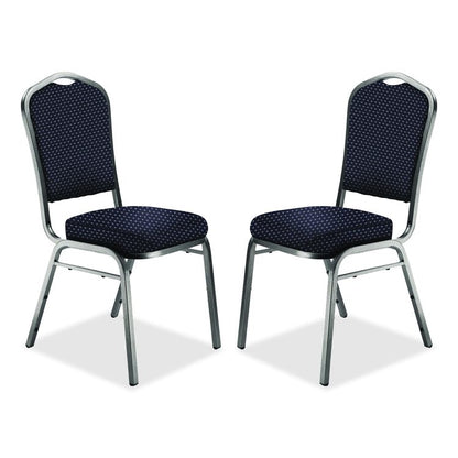 9300 Series Deluxe Upholstered Stack Chair, Fabric, Supports 500 lb, 19" Seat Ht, Diamond Navy Seat/Back, Silver Base, 2/Pack