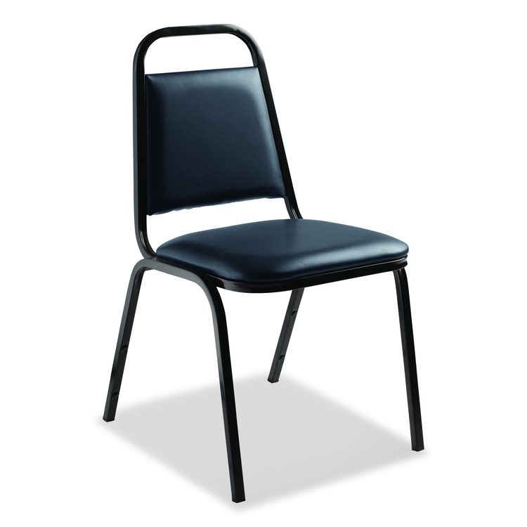 9100 Series Vinyl Upholstered Stack Chair, Supports 300 lbs, 18" Seat Height, Midnight Blue Seat/Back, Black Base, 4/Carton