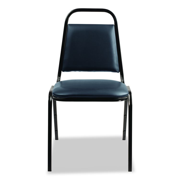9100 Series Vinyl Upholstered Stack Chair, Supports 300 lbs, 18" Seat Height, Midnight Blue Seat/Back, Black Base, 4/Carton