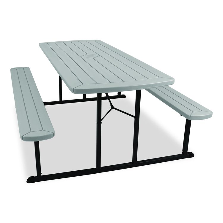 Blow Molded Folding Picnic Table, Rectangular, 57w x 72d x 29.5h, Speckled Gray Top, Black Base/Legs