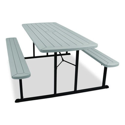 Blow Molded Folding Picnic Table, Rectangular, 57w x 72d x 29.5h, Speckled Gray Top, Black Base/Legs