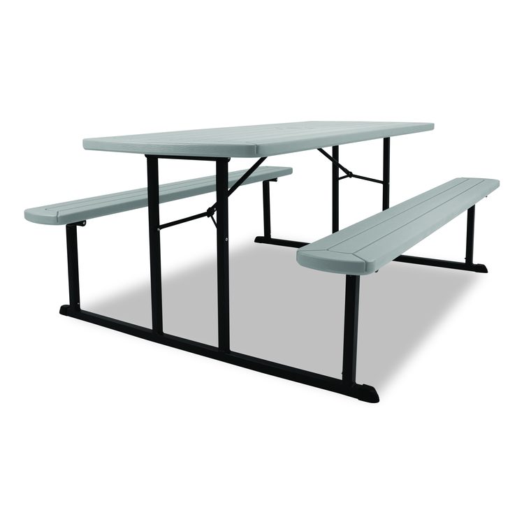 Blow Molded Folding Picnic Table, Rectangular, 57w x 72d x 29.5h, Speckled Gray Top, Black Base/Legs