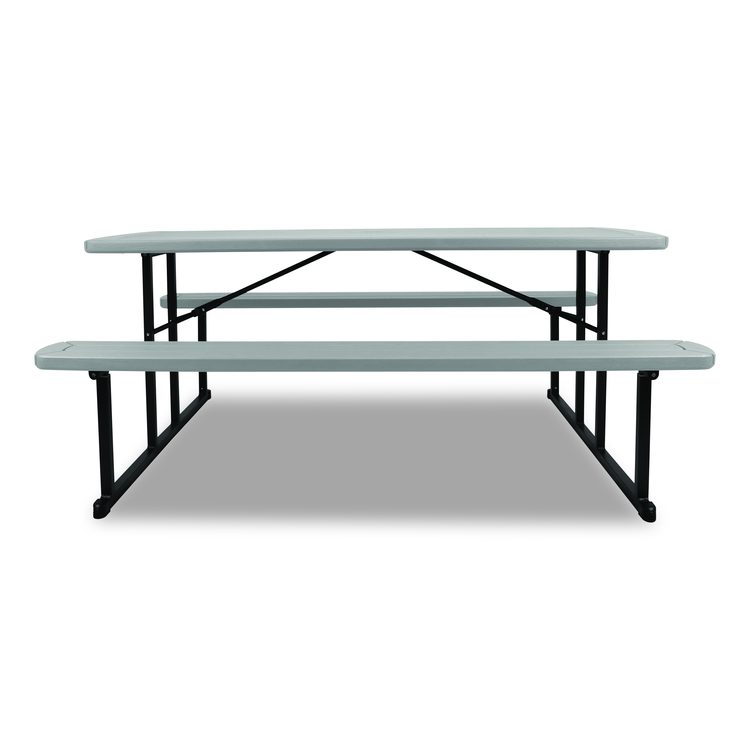 Blow Molded Folding Picnic Table, Rectangular, 57w x 72d x 29.5h, Speckled Gray Top, Black Base/Legs