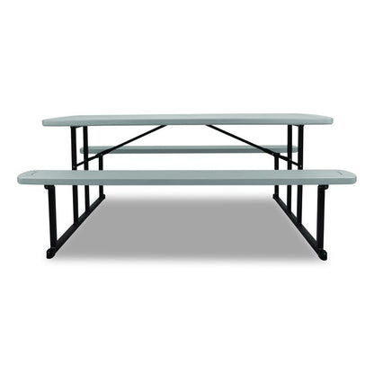Blow Molded Folding Picnic Table, Rectangular, 57w x 72d x 29.5h, Speckled Gray Top, Black Base/Legs