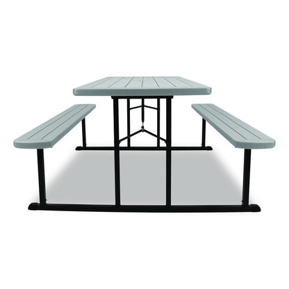 Blow Molded Folding Picnic Table, Rectangular, 57w x 72d x 29.5h, Speckled Gray Top, Black Base/Legs