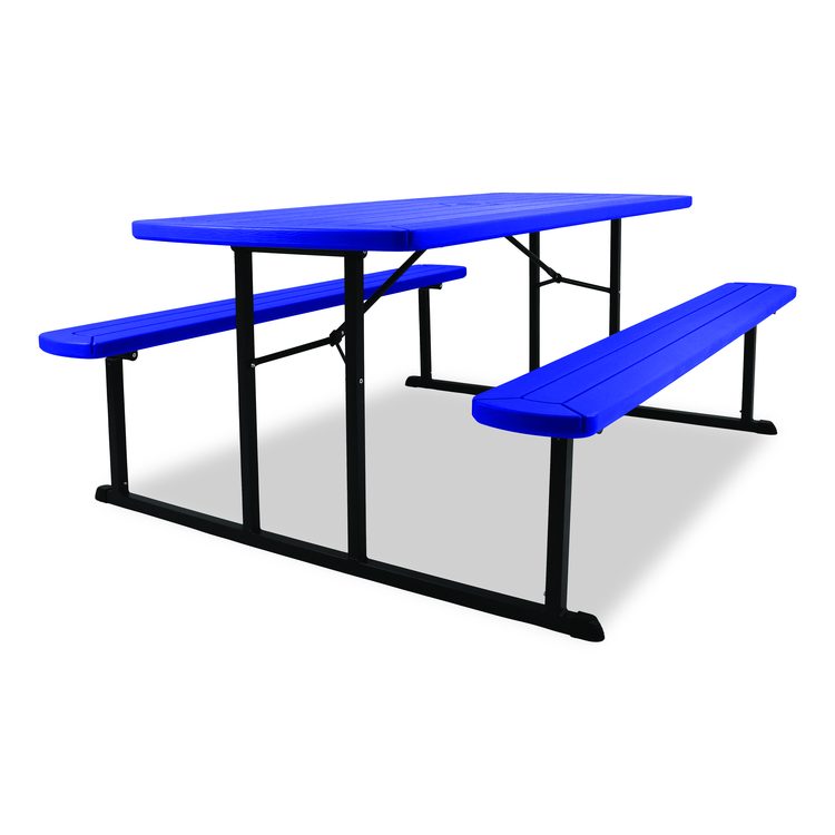 Blow Molded Folding Picnic Table, Rectangular, 57w x 72d x 29.5h, Blue Top, Black Base/Legs