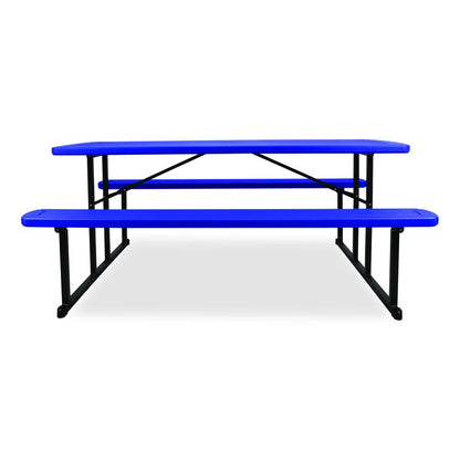 Blow Molded Folding Picnic Table, Rectangular, 57w x 72d x 29.5h, Blue Top, Black Base/Legs