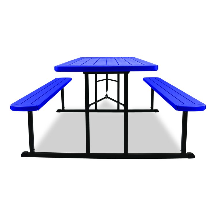 Blow Molded Folding Picnic Table, Rectangular, 57w x 72d x 29.5h, Blue Top, Black Base/Legs