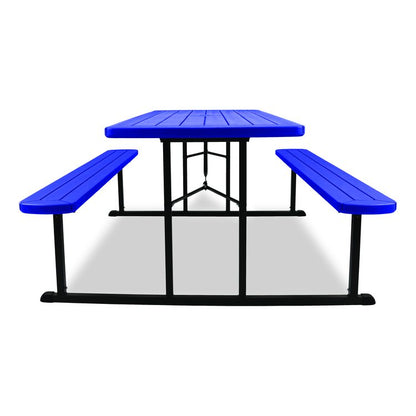 Blow Molded Folding Picnic Table, Rectangular, 57w x 72d x 29.5h, Blue Top, Black Base/Legs