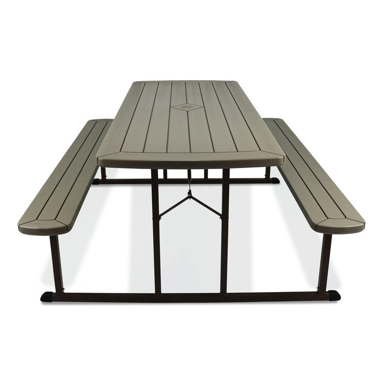 Blow Molded Folding Picnic Table, Rectangular, 57w x 72d x 29.5h, Brown Top, Brown Base/Legs