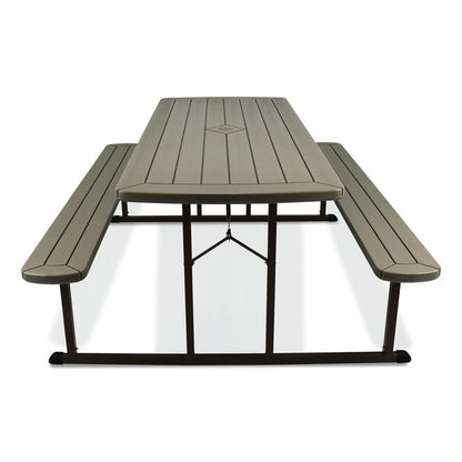 Blow Molded Folding Picnic Table, Rectangular, 57w x 72d x 29.5h, Brown Top, Brown Base/Legs