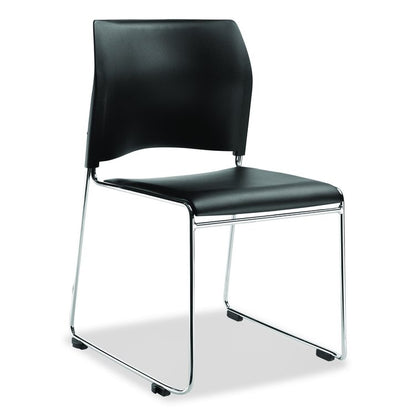 8700 Series Cafetorium Plush Vinyl Stack Chair, Supports Up to 500 lb, 18" Seat Height, Black Seat/Back, Chrome Base, 4/CT