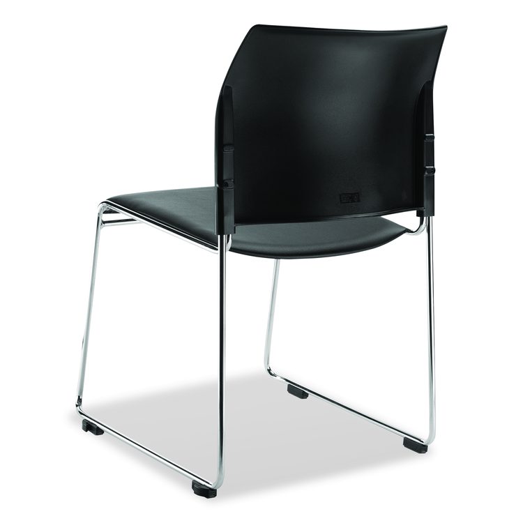 8700 Series Cafetorium Plush Vinyl Stack Chair, Supports Up to 500 lb, 18" Seat Height, Black Seat/Back, Chrome Base, 4/CT