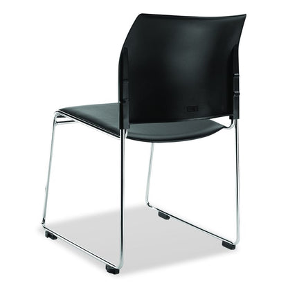 8700 Series Cafetorium Plush Vinyl Stack Chair, Supports Up to 500 lb, 18" Seat Height, Black Seat/Back, Chrome Base, 4/CT