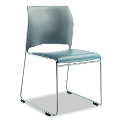 8700 Series Cafetorium Plush Vinyl Stack Chair, Supports Up to 500 lb, 18" Seat Ht, Blue Seat, Gray Back, Silver Base, 4/CT