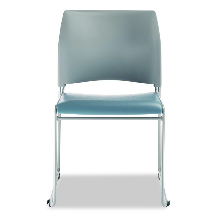 8700 Series Cafetorium Plush Vinyl Stack Chair, Supports Up to 500 lb, 18" Seat Ht, Blue Seat, Gray Back, Silver Base, 4/CT