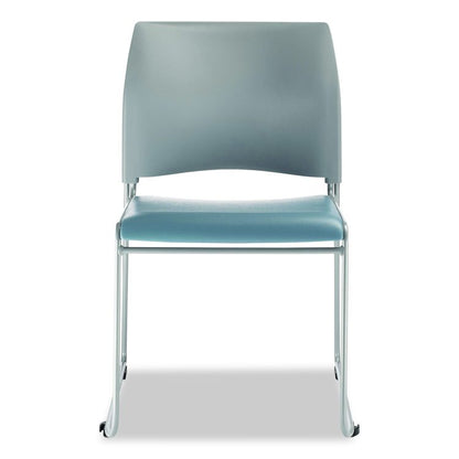 8700 Series Cafetorium Plush Vinyl Stack Chair, Supports Up to 500 lb, 18" Seat Ht, Blue Seat, Gray Back, Silver Base, 4/CT
