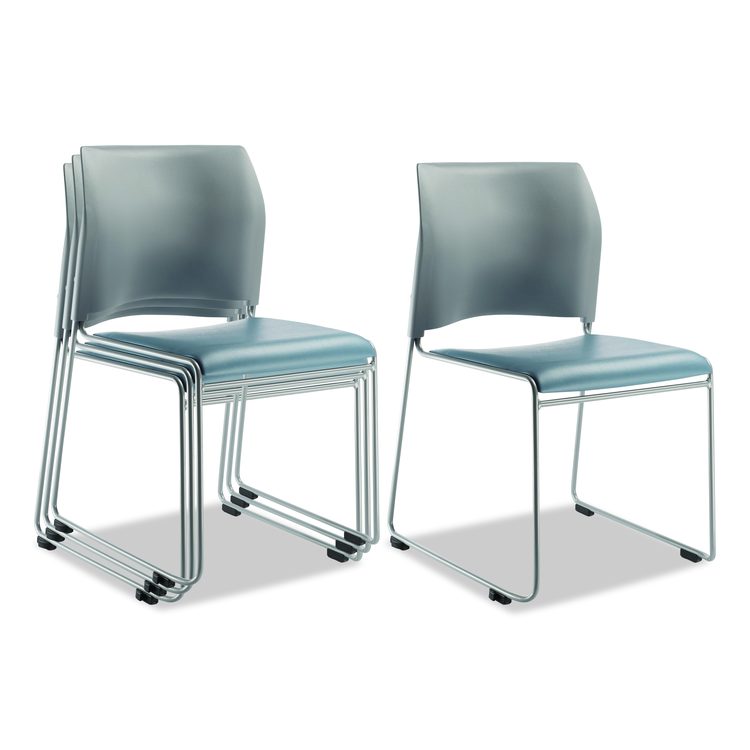 8700 Series Cafetorium Plush Vinyl Stack Chair, Supports Up to 500 lb, 18" Seat Ht, Blue Seat, Gray Back, Silver Base, 4/CT