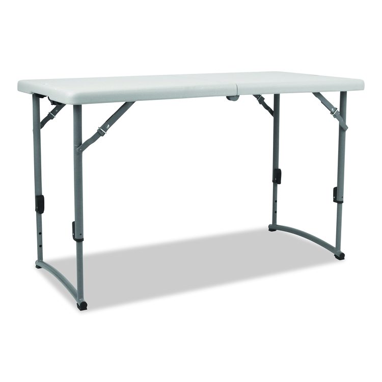 Plastic Fold-in-Half Adjustable Height Table, Rectangular, 24w x 48d x 22h to 35h, Speckled Gray Top, Gray Base/Legs
