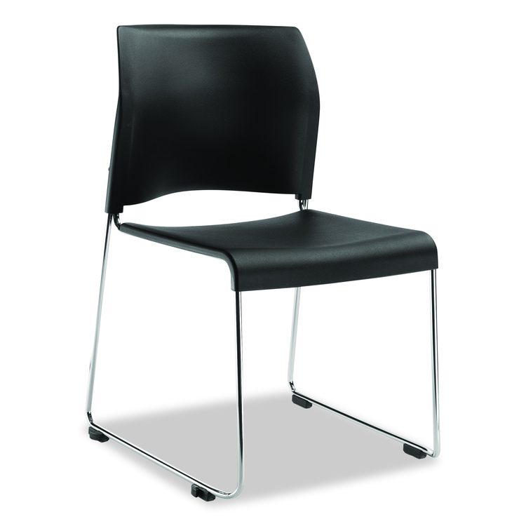 8800 Series Cafetorium Plastic Stack Chair, Supports Up to 500 lb, 18" Seat Height, Black Seat/Back, Chrome Base, 4/Carton