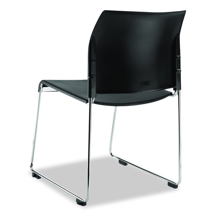 8800 Series Cafetorium Plastic Stack Chair, Supports Up to 500 lb, 18" Seat Height, Black Seat/Back, Chrome Base, 4/Carton