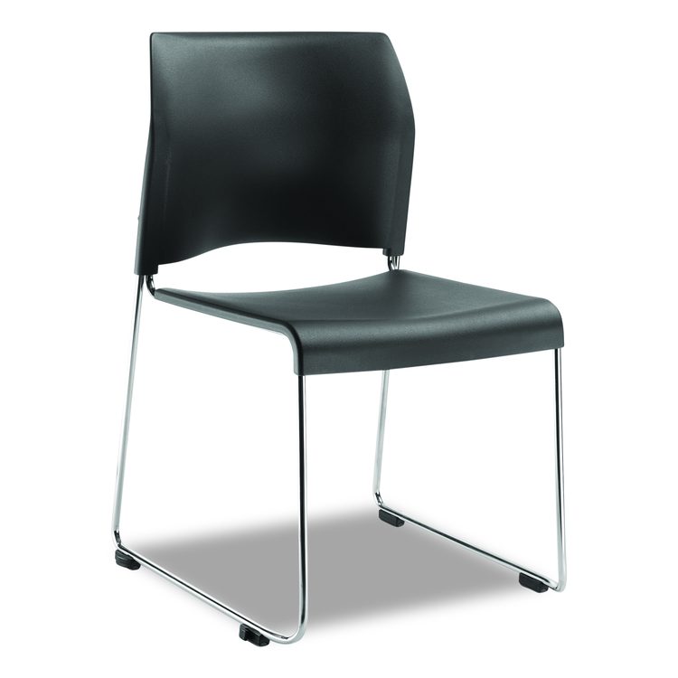 8800 Series Cafetorium Plastic Stack Chair, Supports Up to 500 lb, 18" Seat Height, Charcoal Seat/Back, Chrome Base, 4/Carton