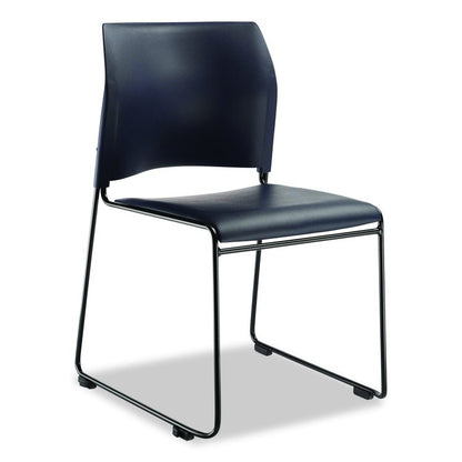 8700 Series Cafetorium Plush Vinyl Stack Chair, Supports Up to 500 lb, 18" Seat Height, Blue Seat/Back, Black Base, 4/Carton