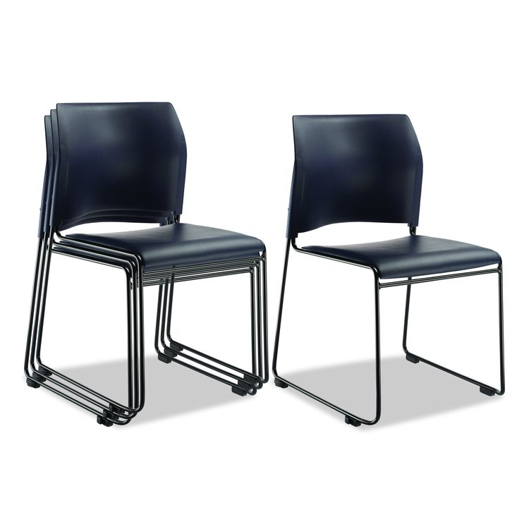 8700 Series Cafetorium Plush Vinyl Stack Chair, Supports Up to 500 lb, 18" Seat Height, Blue Seat/Back, Black Base, 4/Carton