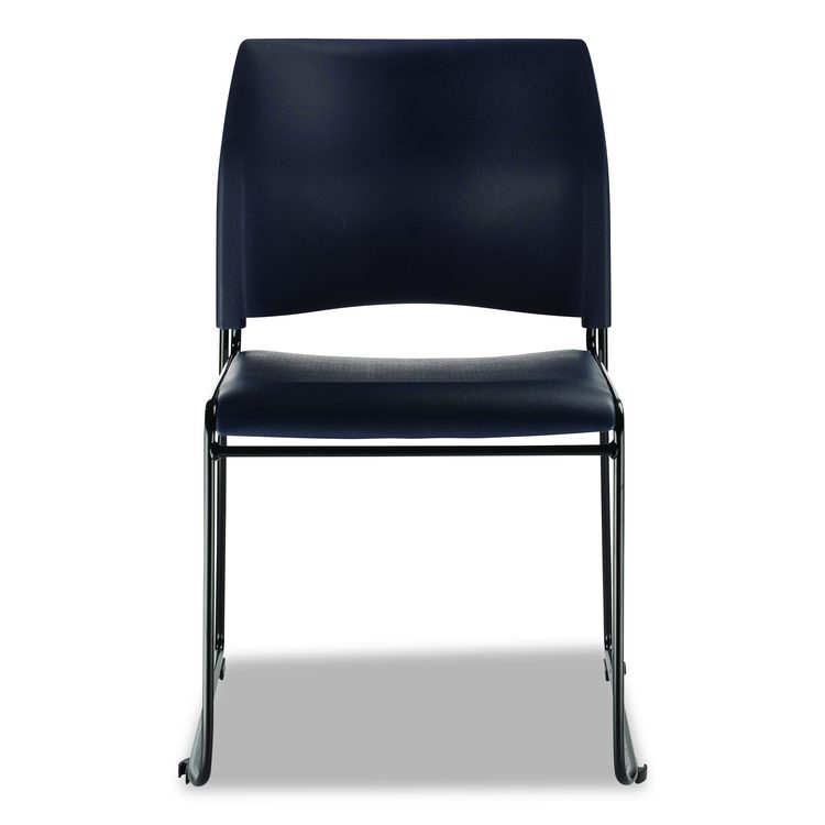 8700 Series Cafetorium Plush Vinyl Stack Chair, Supports Up to 500 lb, 18" Seat Height, Blue Seat/Back, Black Base, 4/Carton
