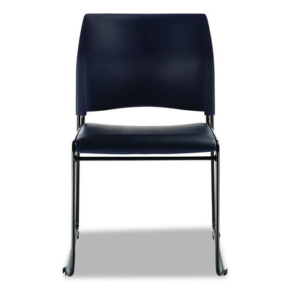 8700 Series Cafetorium Plush Vinyl Stack Chair, Supports Up to 500 lb, 18" Seat Height, Blue Seat/Back, Black Base, 4/Carton