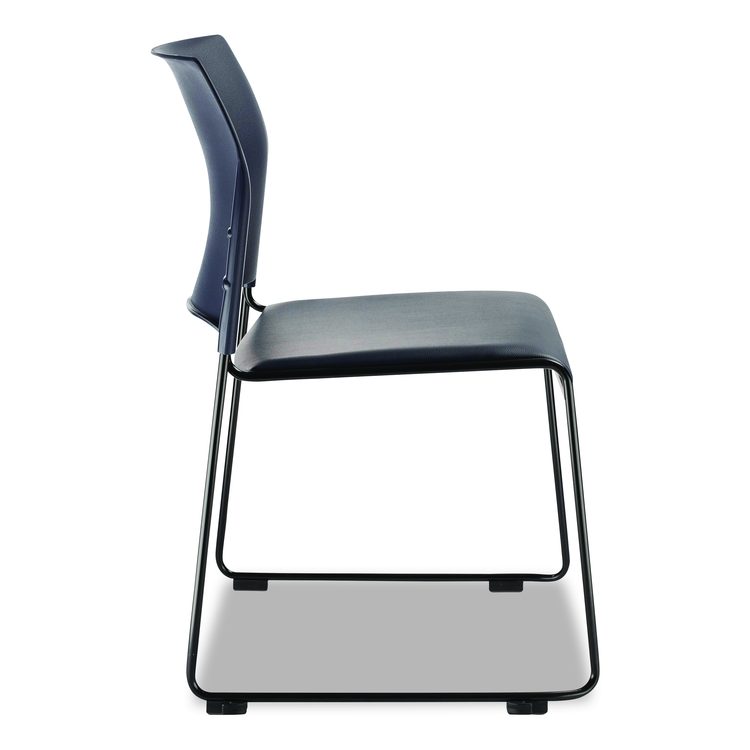 8700 Series Cafetorium Plush Vinyl Stack Chair, Supports Up to 500 lb, 18" Seat Height, Blue Seat/Back, Black Base, 4/Carton