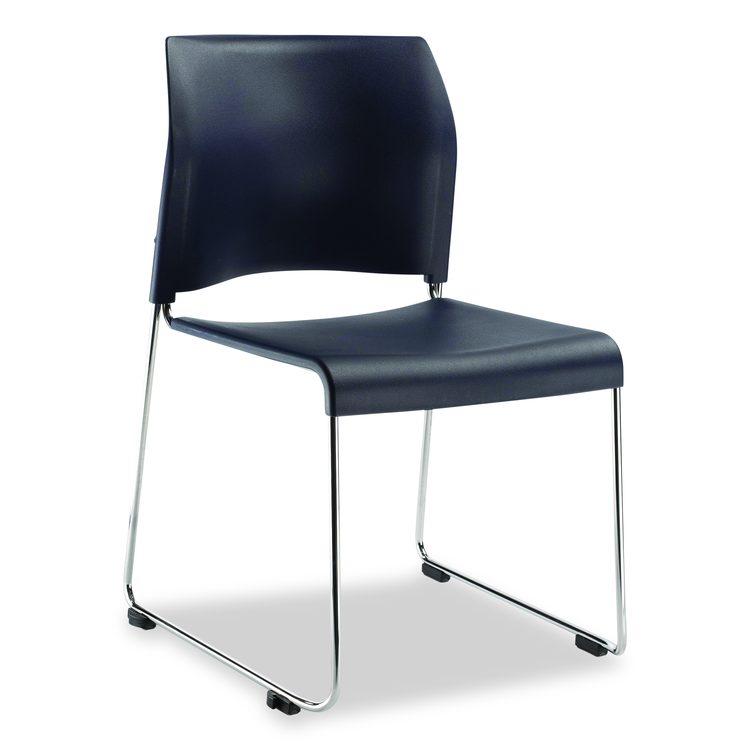 8800 Series Cafetorium Plastic Stack Chair, Supports Up to 500 lb, 18" Seat Height, Blue Seat/Back, Chrome Base, 4/Carton