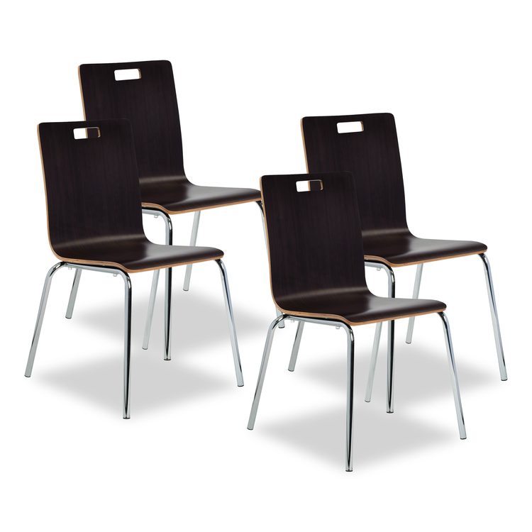 Bushwick Series Bentwood Chair, Supports Up to 500 lb, 18" Seat Height, Espresso Seat, Espresso Back, Chrome Base, 4/Carton