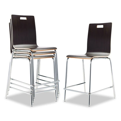 Bushwick Series Bentwood Stool, Counter Height, Supports Up to 500 lb, 24" Seat Height, Espresso Seat/Back, Chrome Base, 4/CT